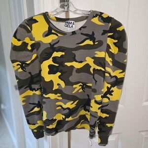 Pam & Gela Camouflage Sweatshirt - Yellow and Gray NEW